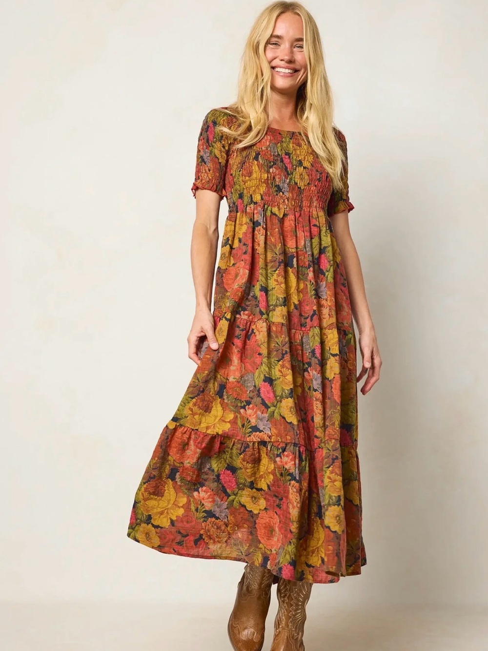 🔘NATURAL LIFE “Daisy” Floral Maxi Dress in “Autumn Roses Gold”